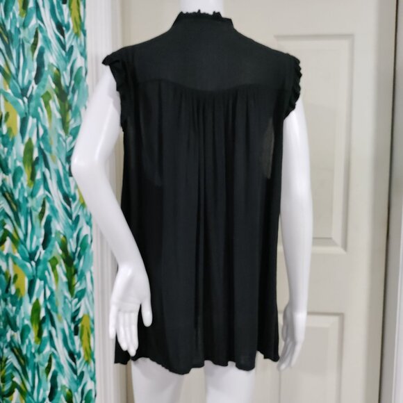 Made in Italy Whimsy Boho Black Lace Trim Ruffle Button Up Sleeve Blouse - Picture 3 of 10